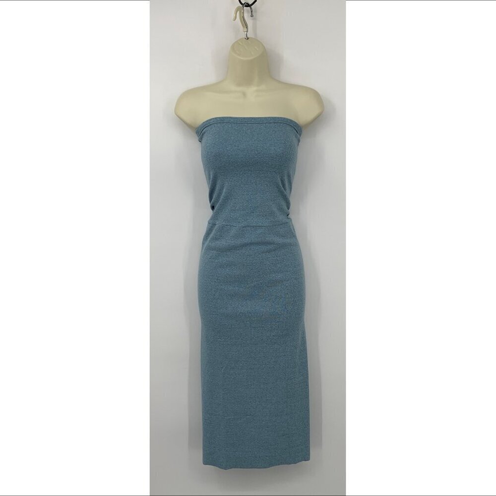 Strapless Bodycon Midi Dress in Dusty Blue